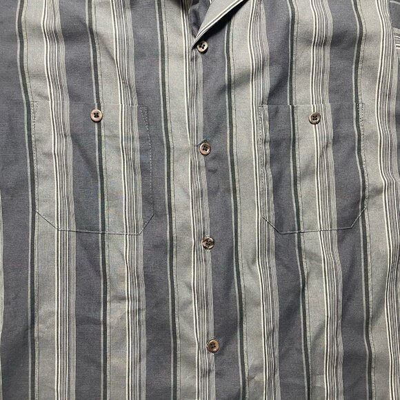 Vtg Triumph Of California Mens Small Striped Short Sleeve Button Up Shirt Gray - Picture 2 of 7